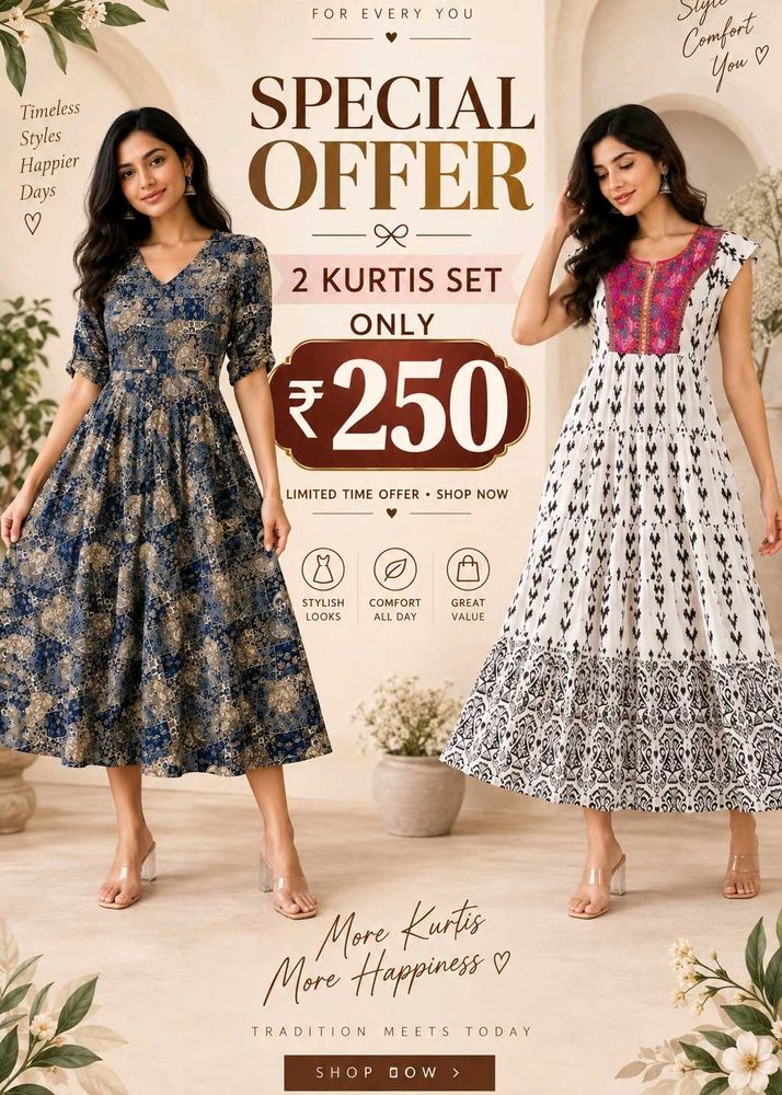 💥 BIG OFFER ALERT! 💥🌸 2 KURTIS = ONLY ₹250 🌸