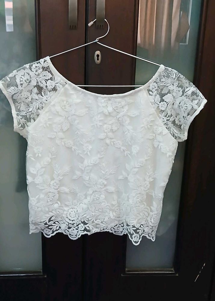 Elegant Floral White Top - XL Size