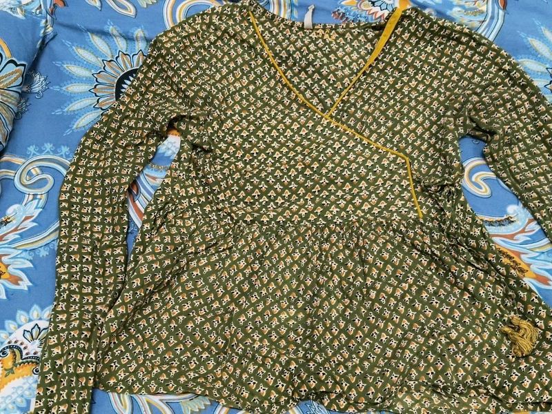 Green Printed Wrap Style Kurta