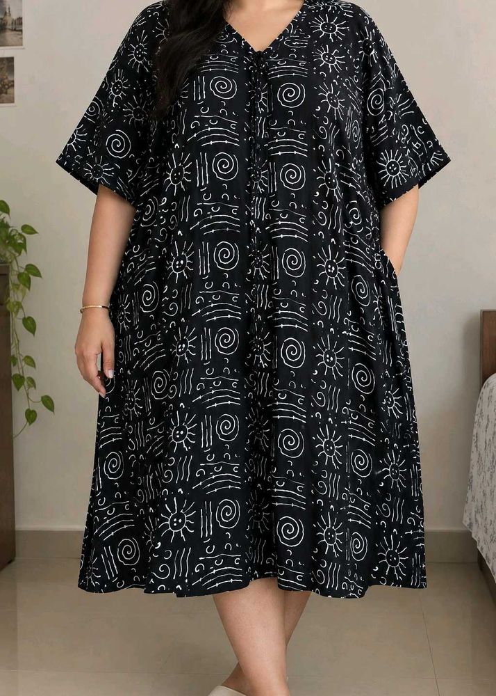 Black Sun &amp; Swirl Print Midi Dress