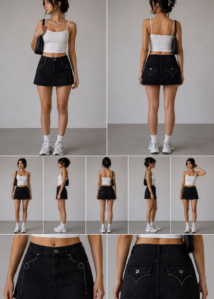 Sparkly Black Denim Mini Skirt