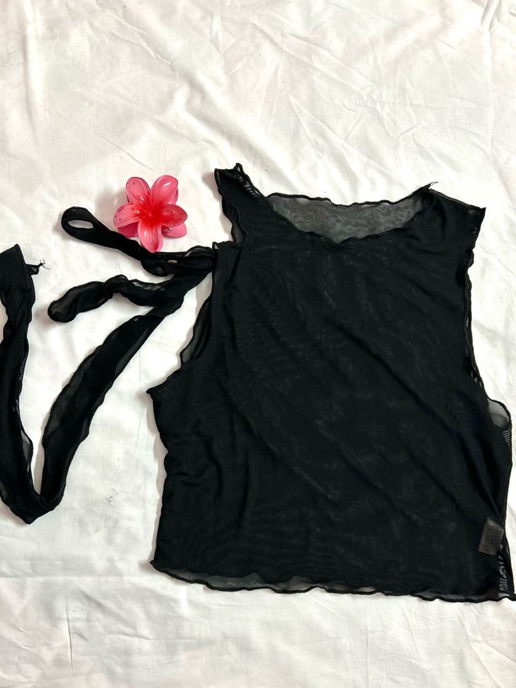 Sheer Black Tie-Up Top