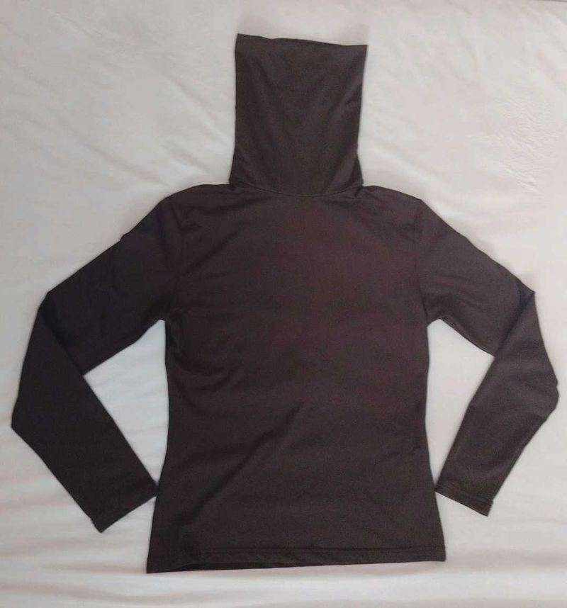 Dark Brown Turtleneck Long Sleeve Top