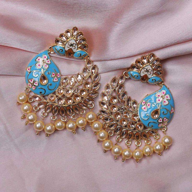 Heavy Elegant Blue Enamel Pearl Drop Earrings