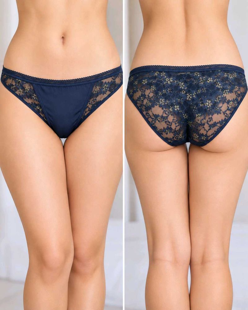 Women's Navy Blue Floral Lace Brief