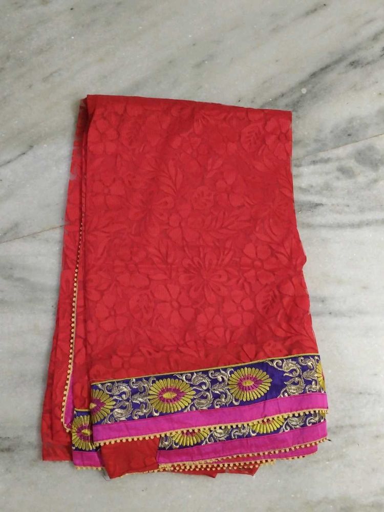 Red Net Saree