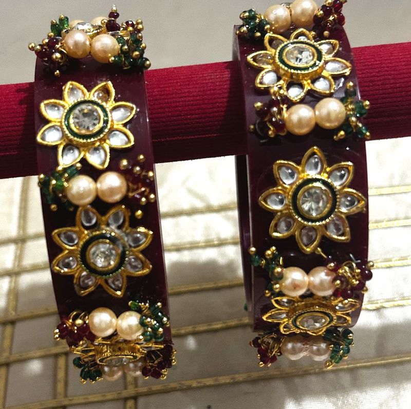 Elegant Pearl and Stone Bangles