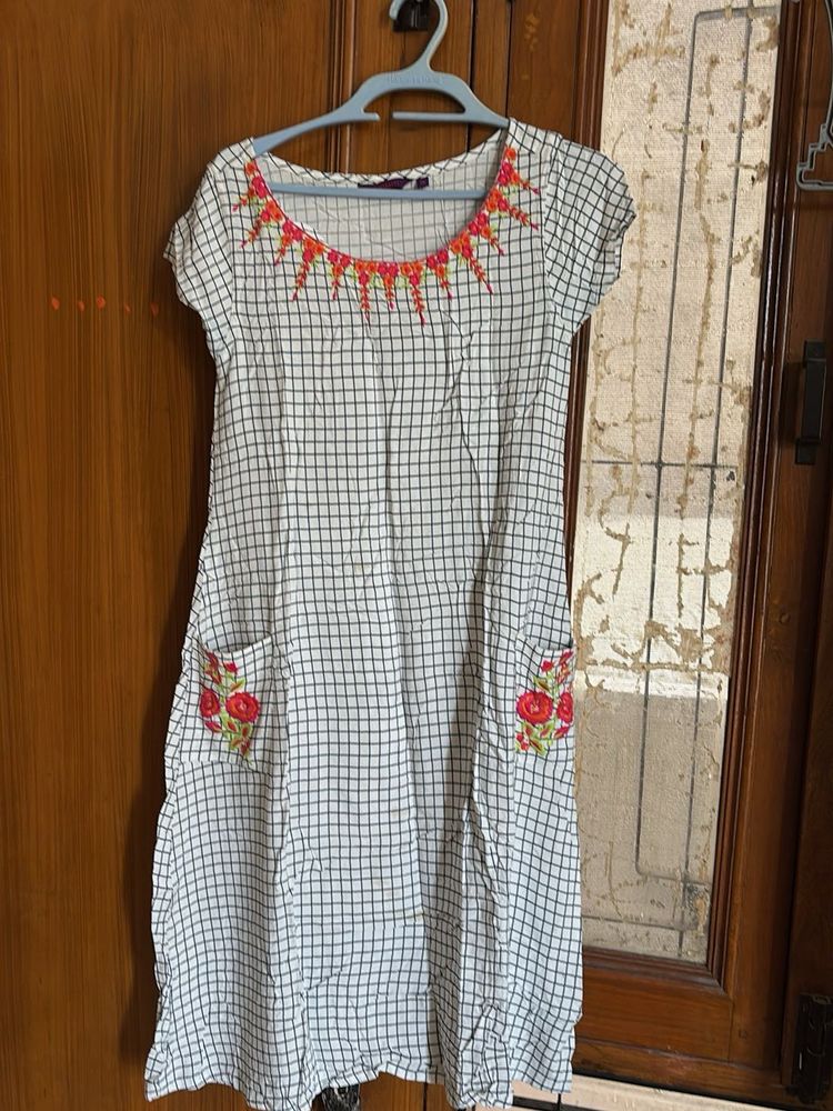 Beautiful Embroidered Checkered Dress