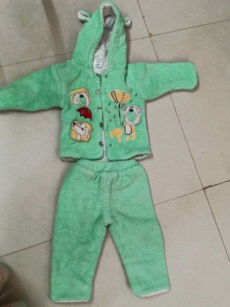 Cute Baby Green Bear Print Outfit