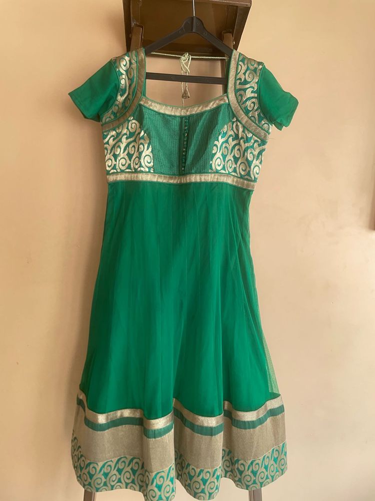 Green &amp; Gold Embroidered Anarkali