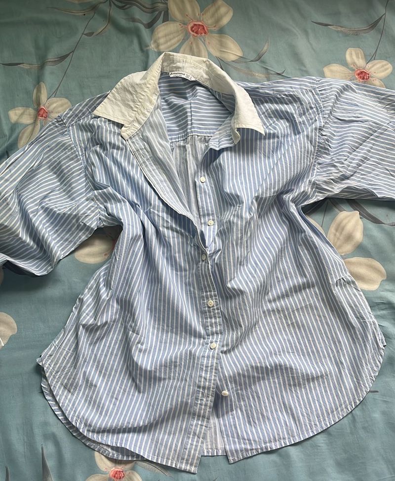 Summery Blue &amp; White Striped Button-Up Shirt