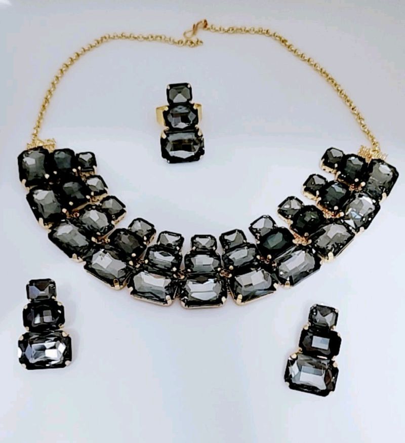 Grey Korean necklace Set