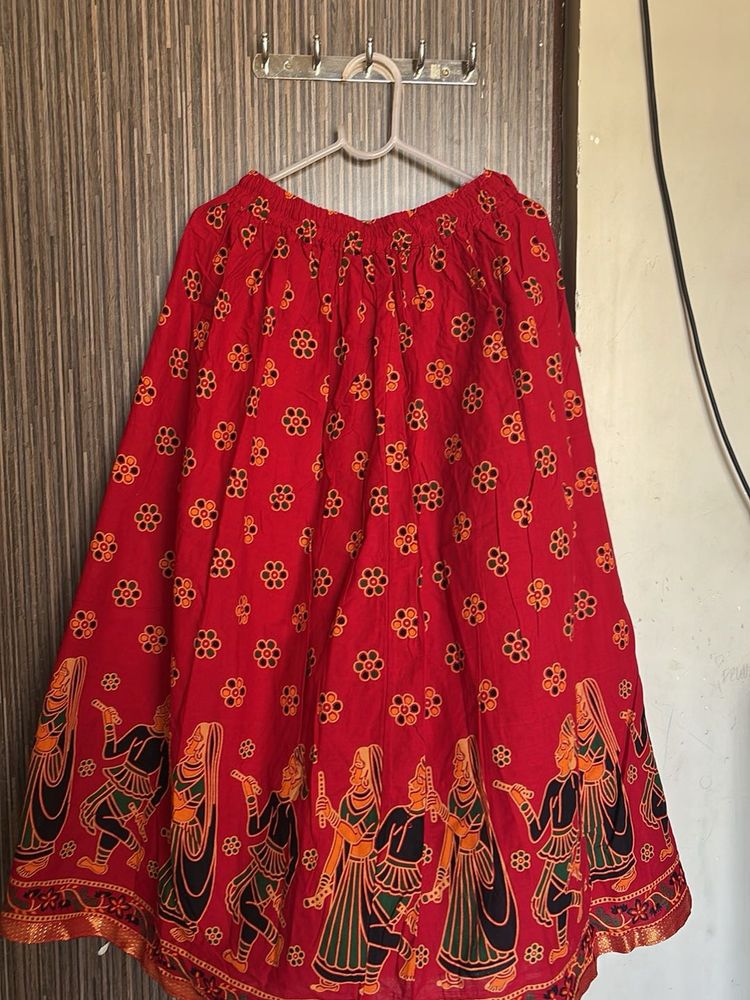 Vibrant Red Ethnic Skirt