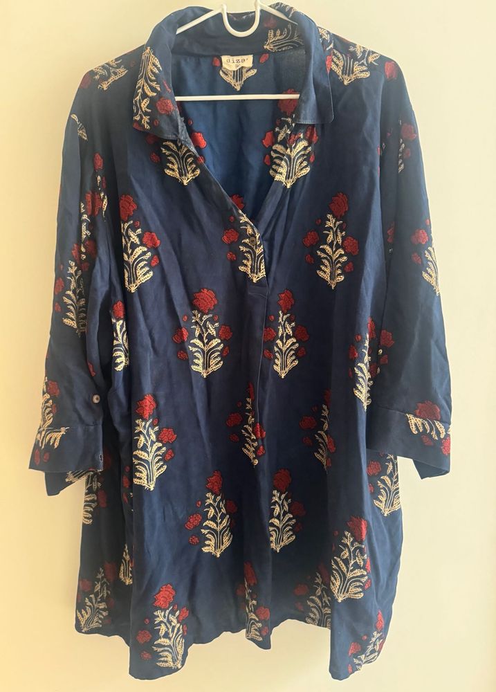 Westside Diza - Blue Floral Print Kurta