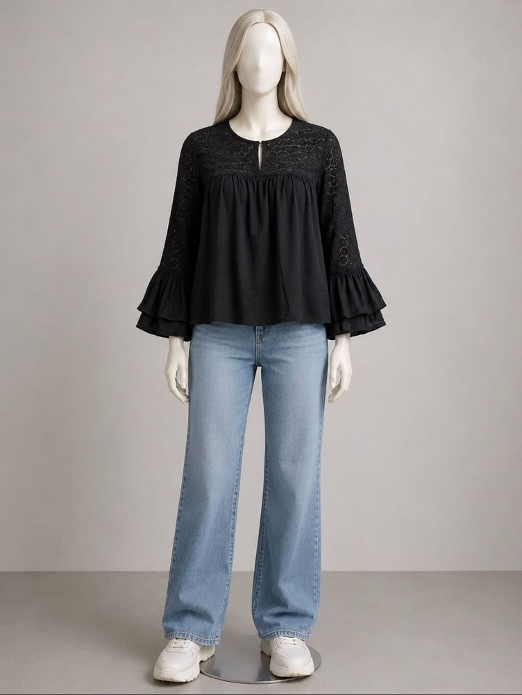 Elegant Dark Green Bell Sleeve Top