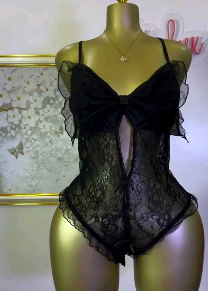 Black Lace Bow Bodysuit