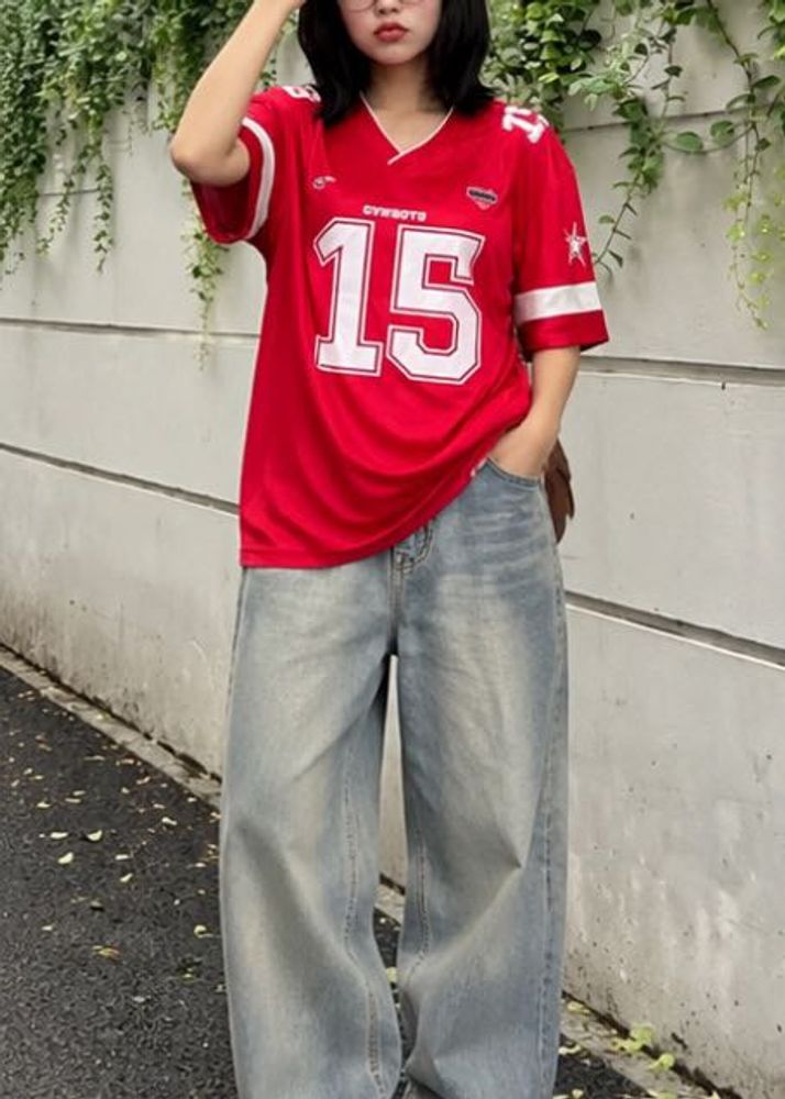 Red Football Jersey Style Top