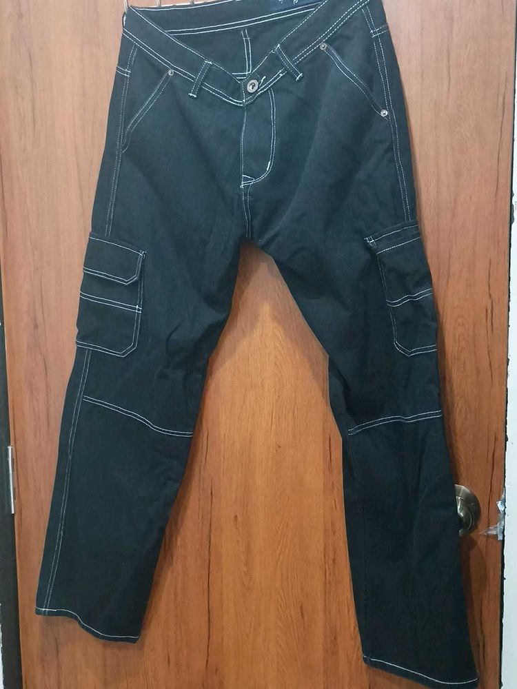 Black Cargo Pants with White Stitching