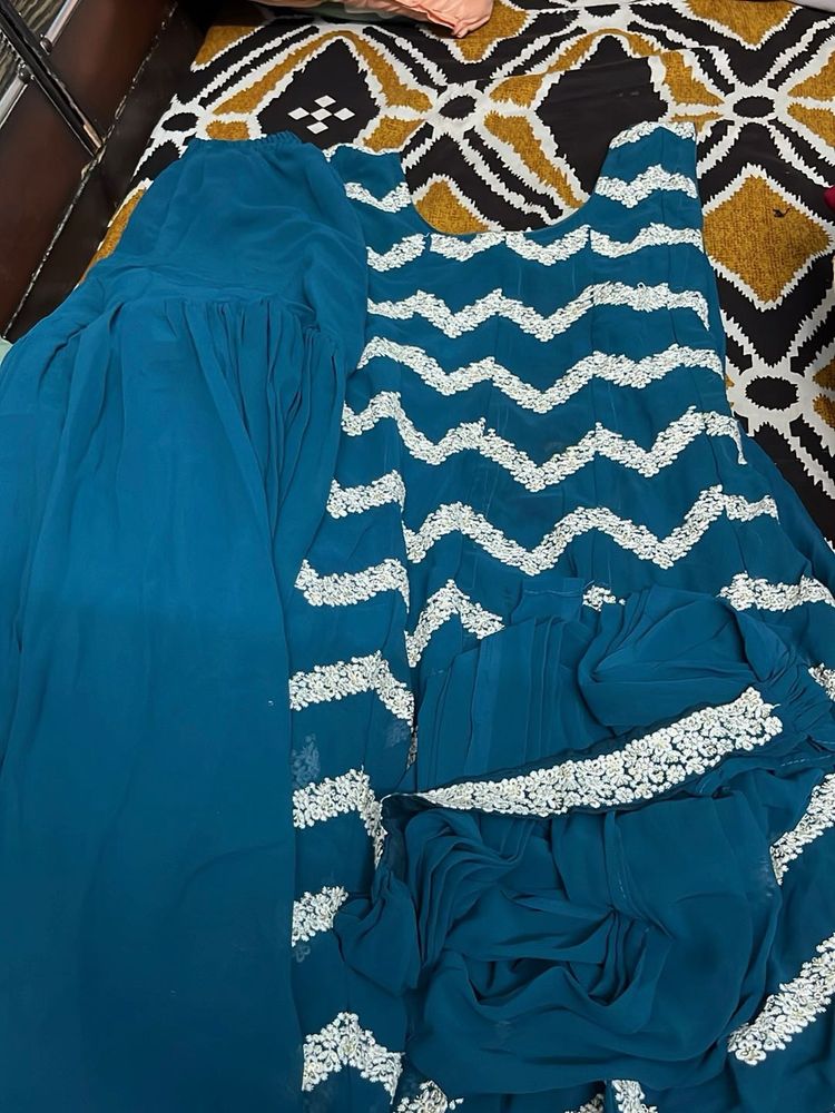 Teal Embroidered Kurta Set