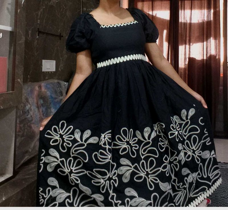 Elegant Black Embroidered Gown