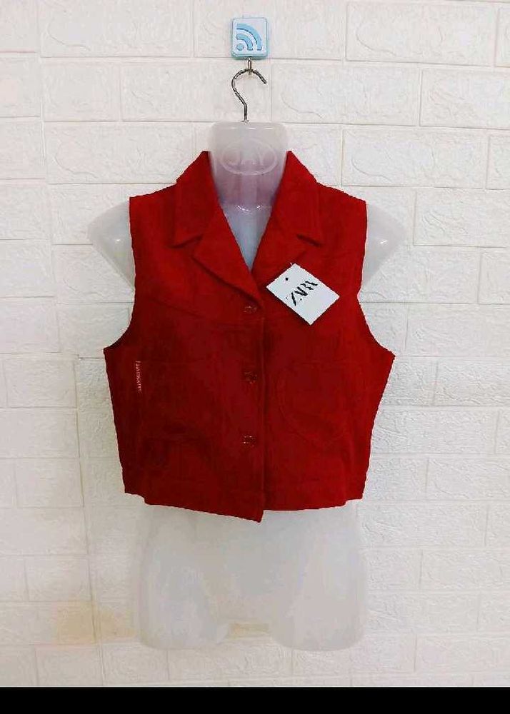 Chic Red Sleeveless Blazer Vest