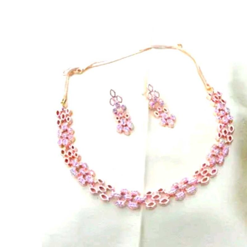 Pink Crystal Necklace and Earring Set