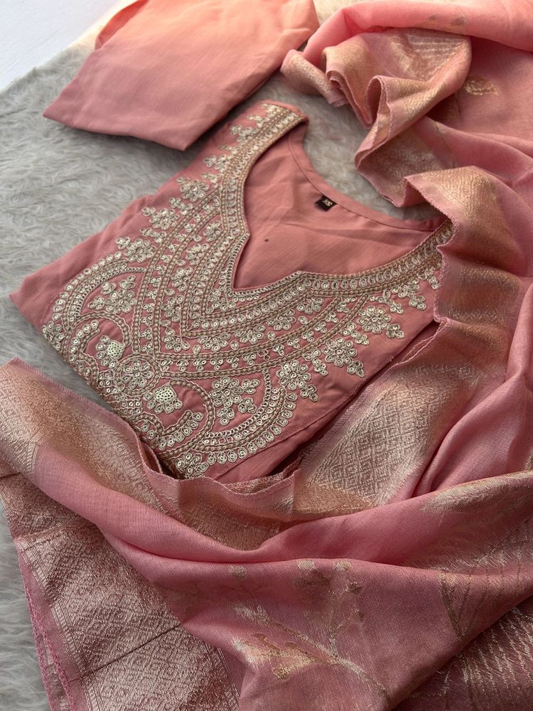 Pink Embroidered Kurta Set with Dupatta