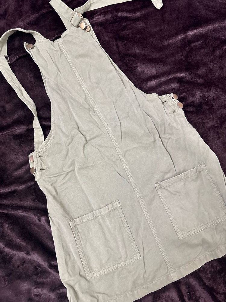 Zudio Sage Green Denim Overall Dress