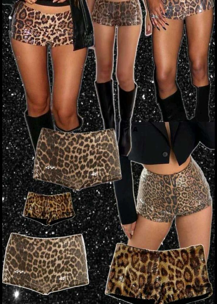 viral Sequin Sparkly Leopard Print Shorts
