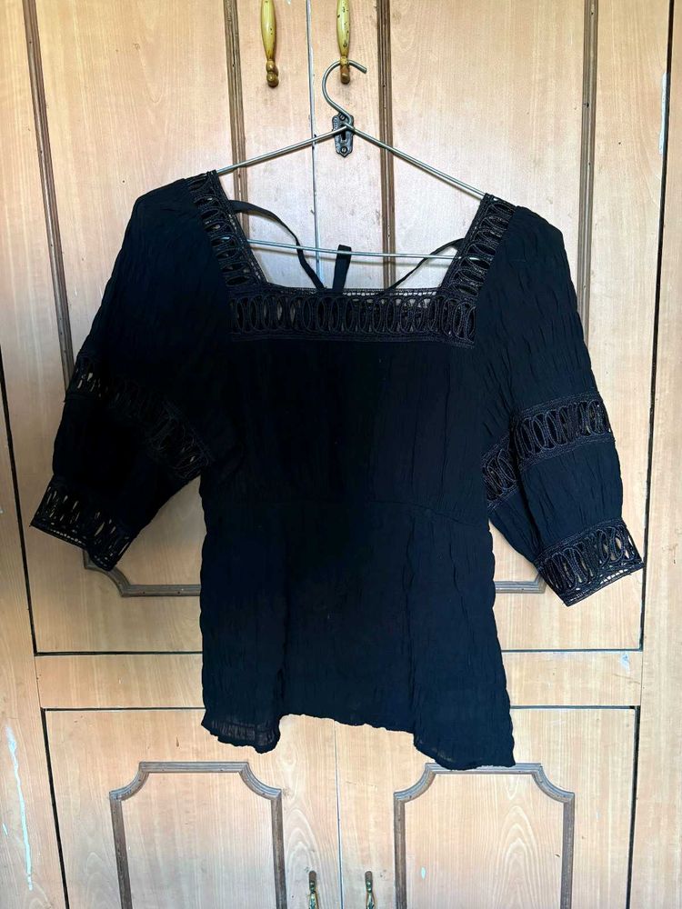 Elegant Black Top with Lace Detail