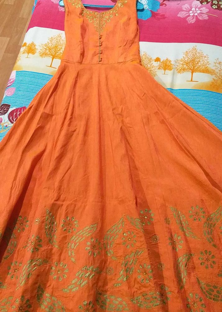 Elegant Orange Anarkali Dress