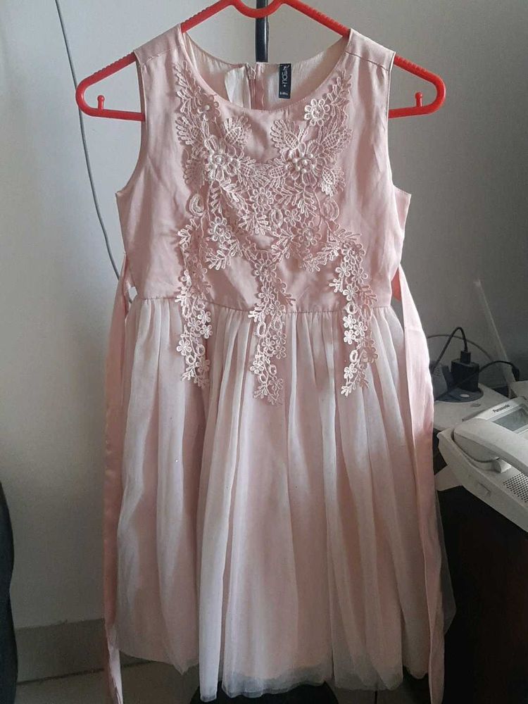 Elegant Pink Lace&amp;pearl Detail Dress