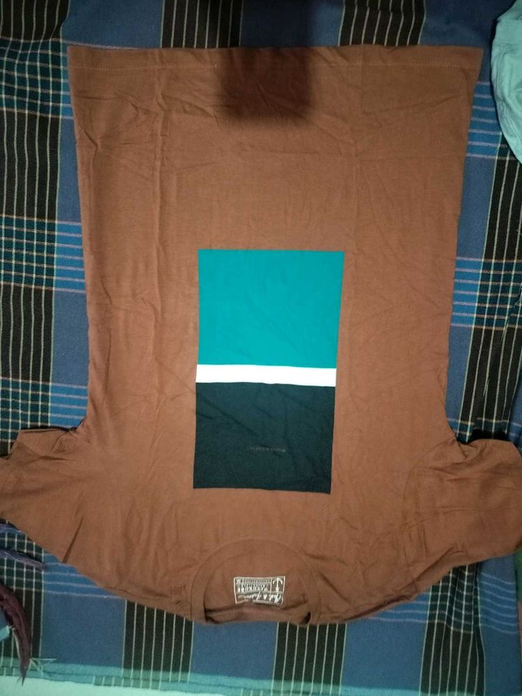 Men's Brown Color Block T-Shirt
