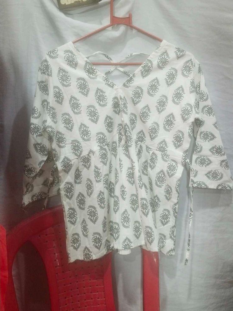 White Printed peplum top