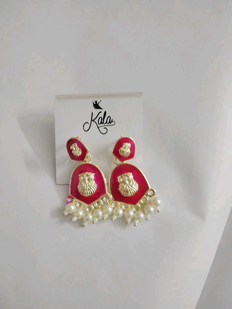 60. Pink Owl Jhumka Earrings