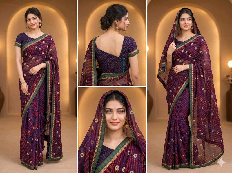 Brand New Purple Bandhani Saree + Stitched Designe