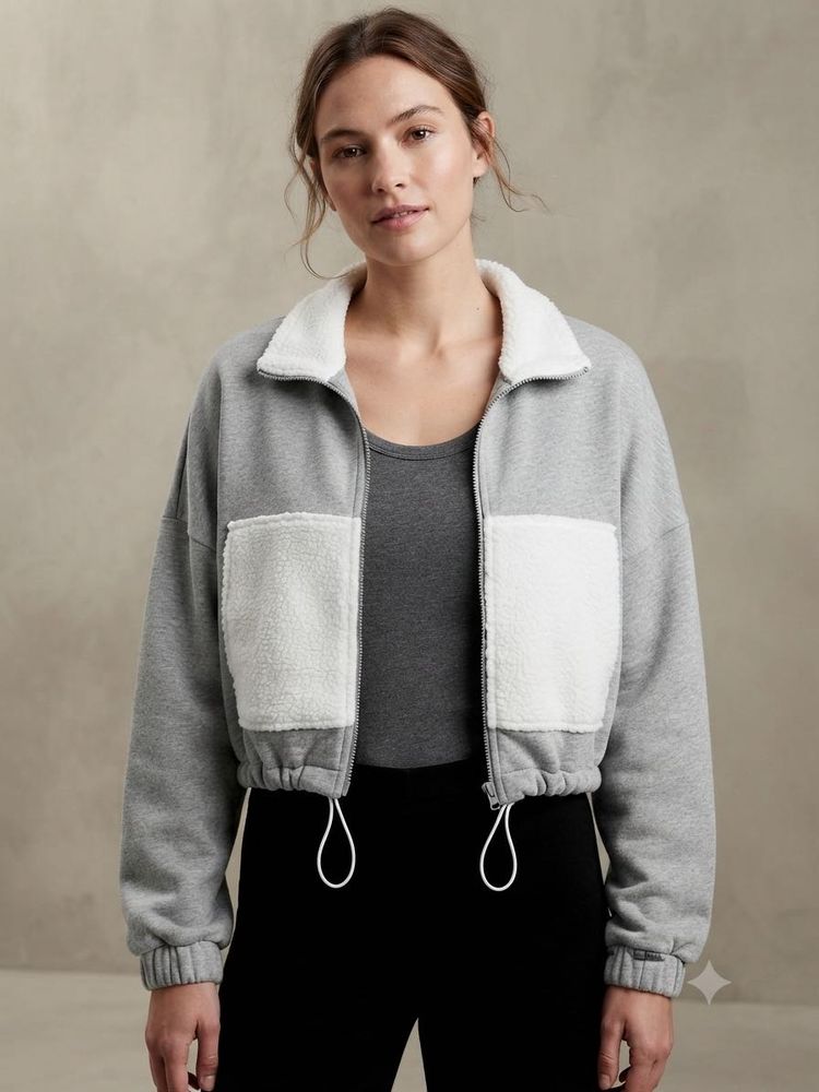 Grey &amp; White Cropped Zip-Up Jacket