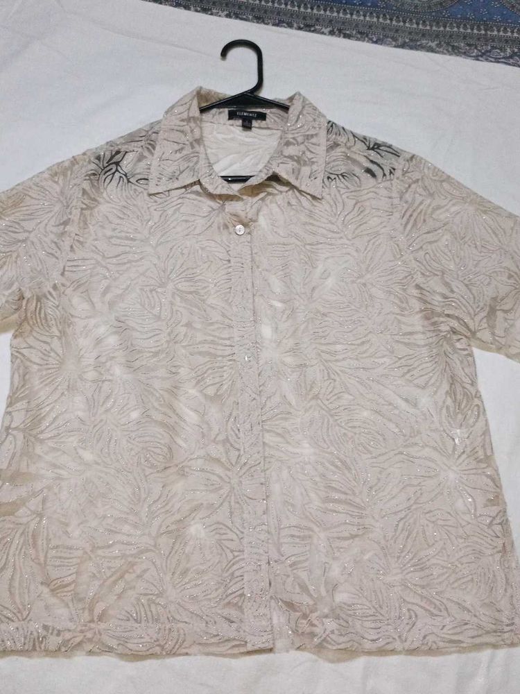 Sheer Floral Button-Up Shirt