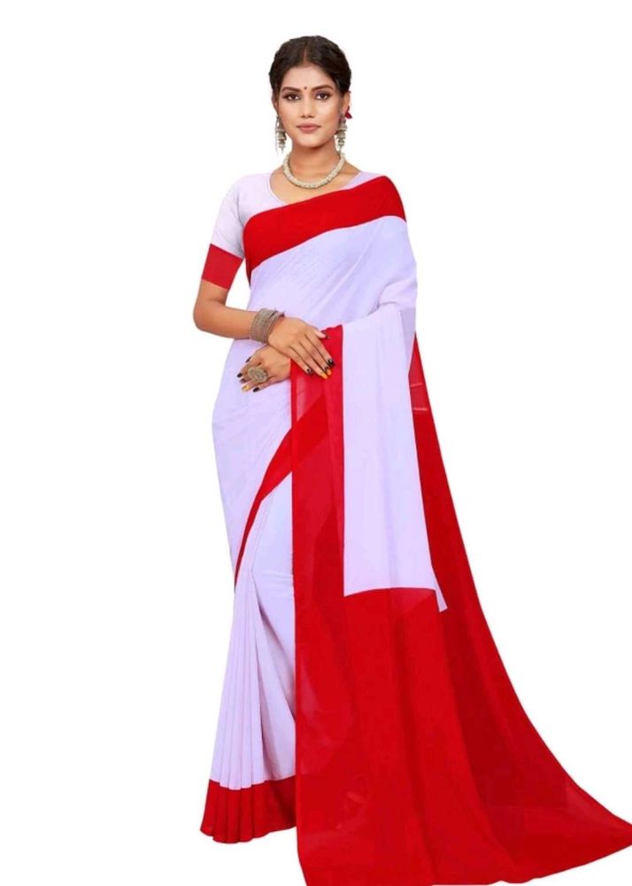 Classic White &amp; Red Saree