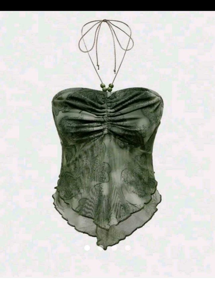 Sheer Halter Neck Top with Beaded Accents