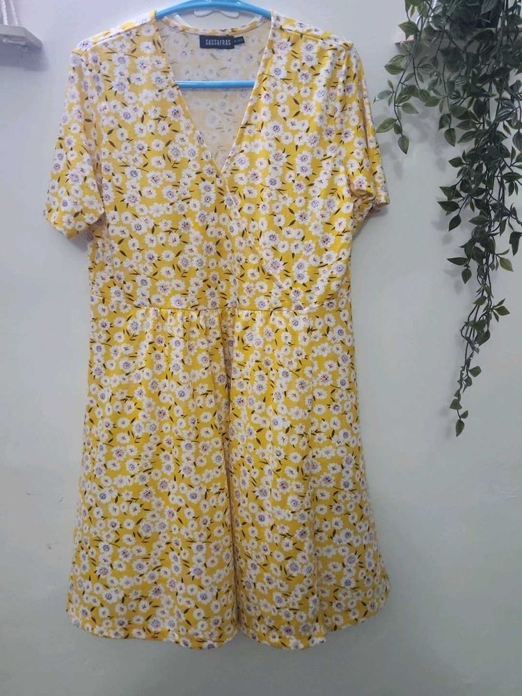 Yellow &amp; White Wrap Dress
