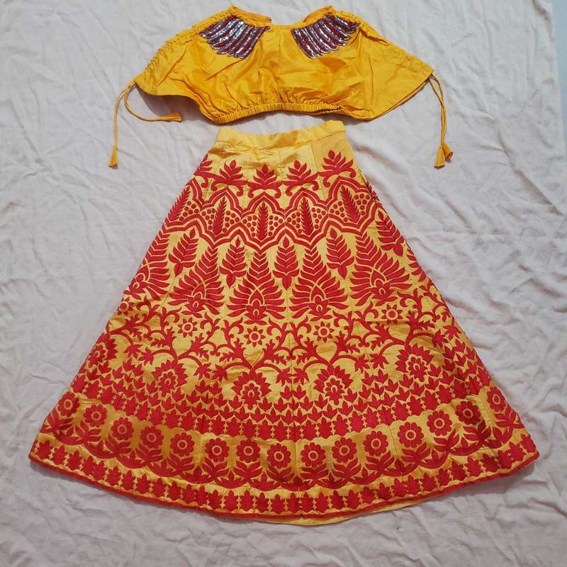 Yellow &amp; Red Embroidered Lehenga Set