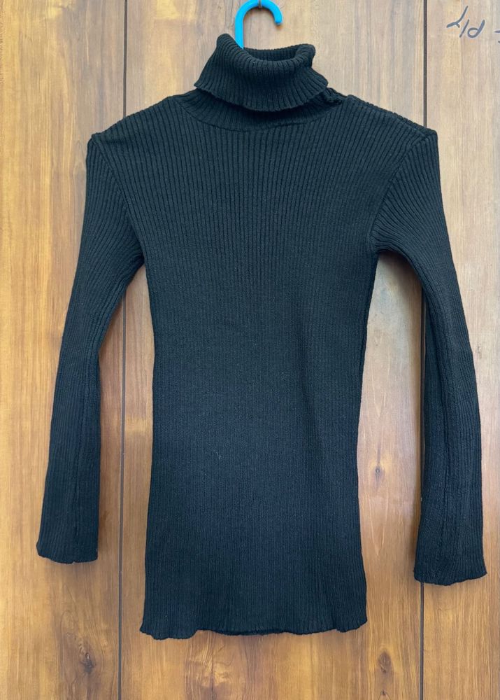 Black Ribbed Turtleneck Sweater