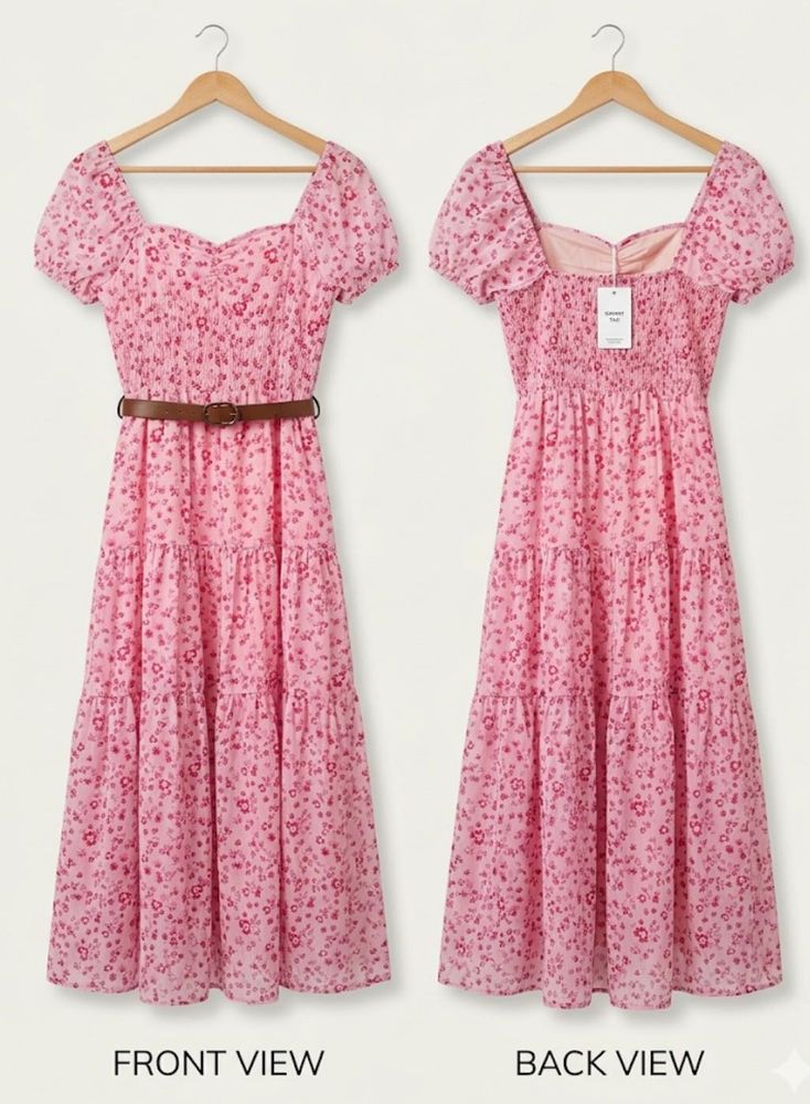 Charming Pink Floral Midi Dress