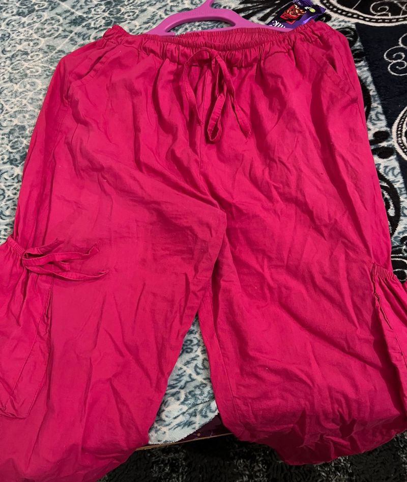 Pink Cotton Capris with Pockets