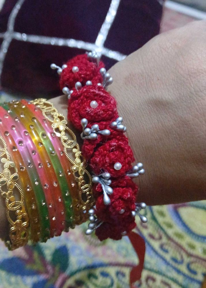 Red Floral Crochet Bracelet