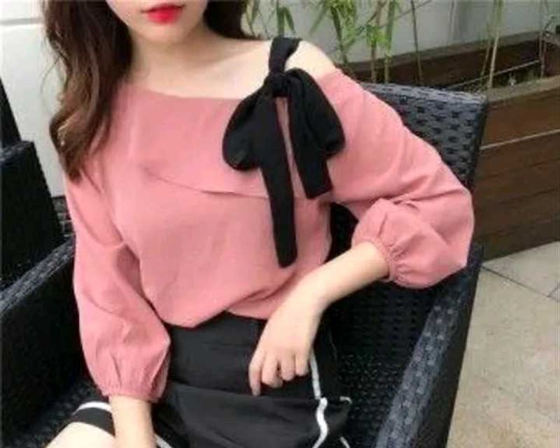 Pink Off-Shoulder Top with Black Bow 🎀