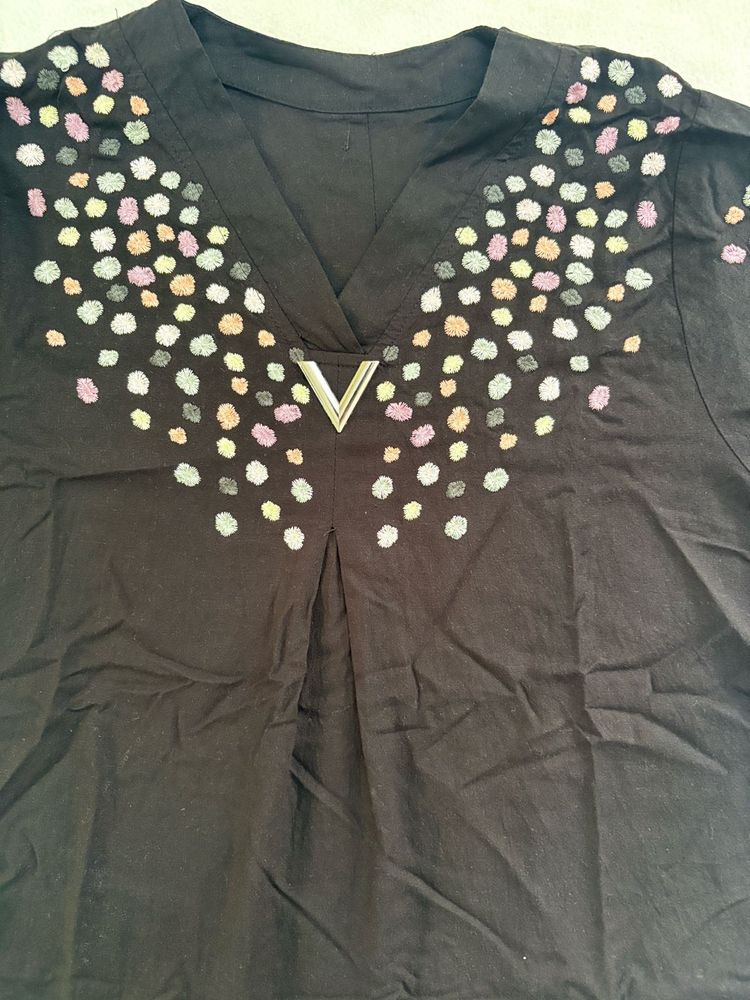Black Kurta with Colorful Embroidery