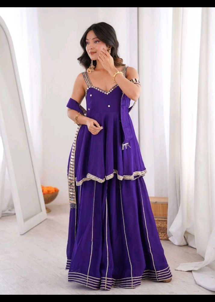 Vibrant Purple Layered Kurta Set with mirror dupat