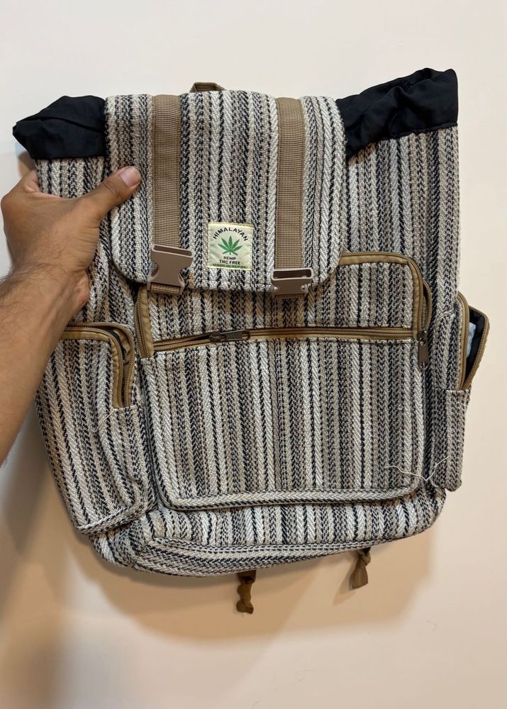 Himalayan hemp white cream Striped travel Backpack